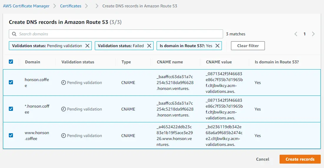 Create Records AWS