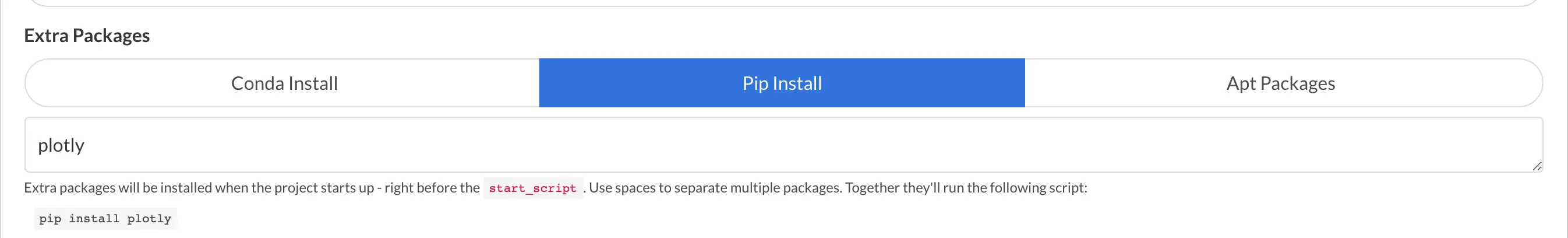 voila deployment setup - extra packages section