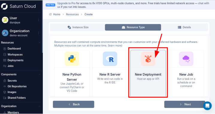 Resource type set to New Deployment
