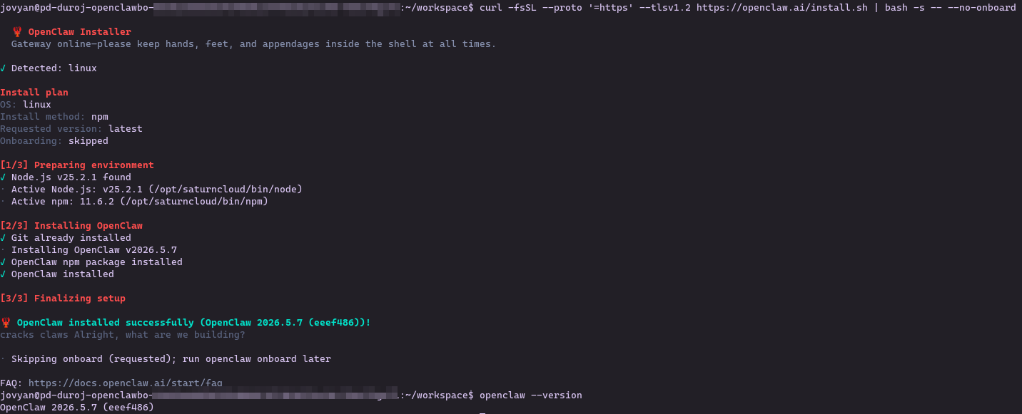 OpenClaw install success in terminal