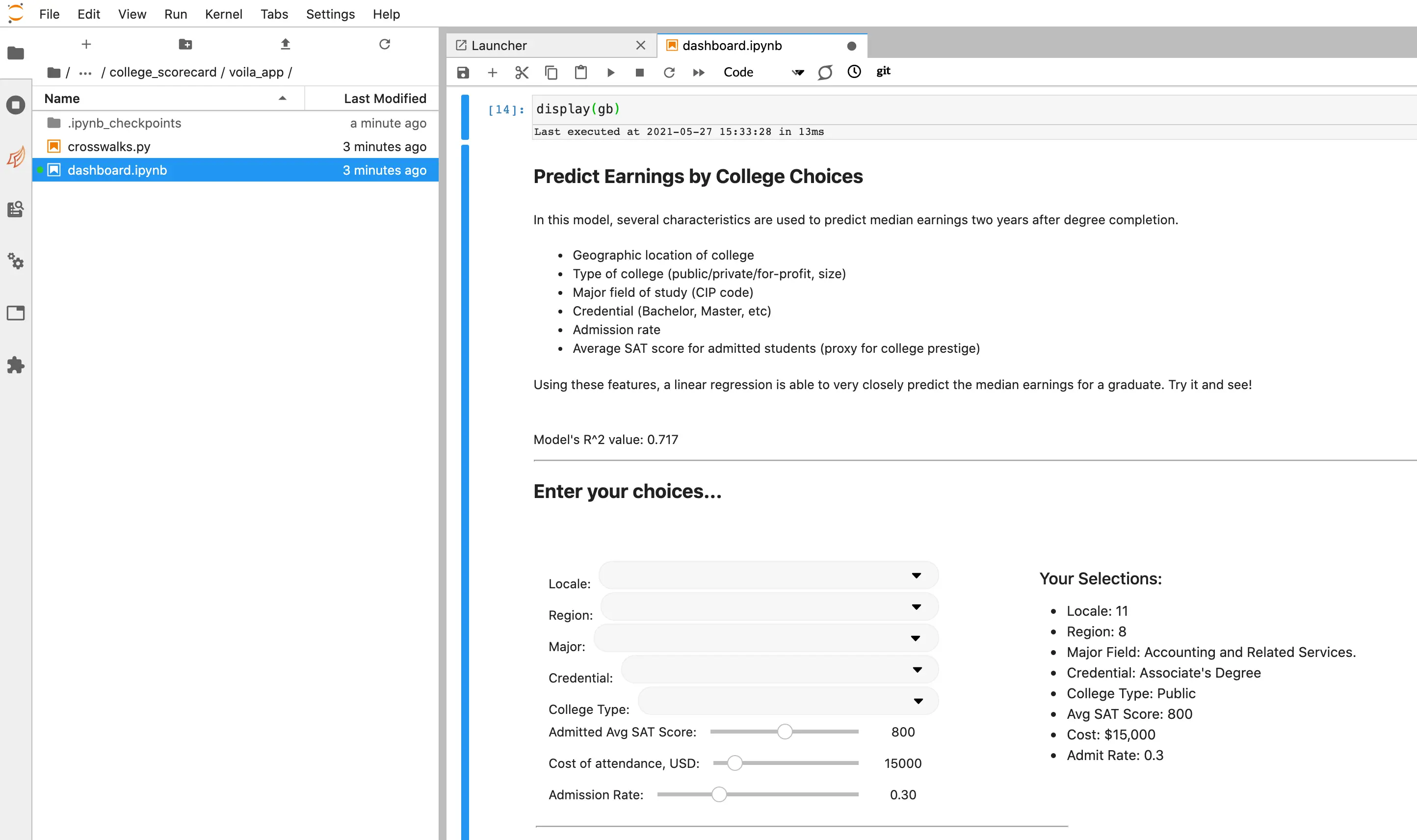 voila dashboard displayed in jupyter